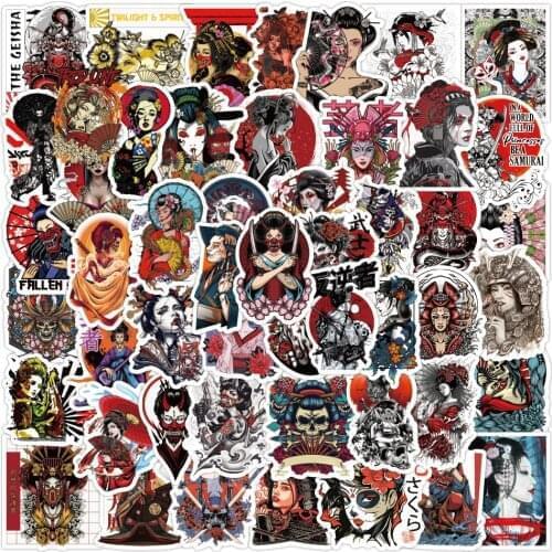 10/30/50PCS Retro Japanese Geisha Tattoo Girls Stickers Decals Phone Laptop Skateboard Guitar Wall Waterproof Sticker Kids Toys
