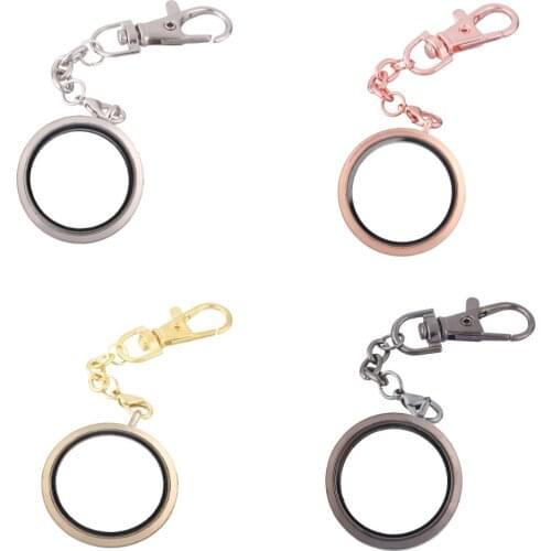 10pcs/lot 30mm Round no Rhinestones open locket Key Ring twist Memory Living Magnet Glass Keychains Locket for Floating charms