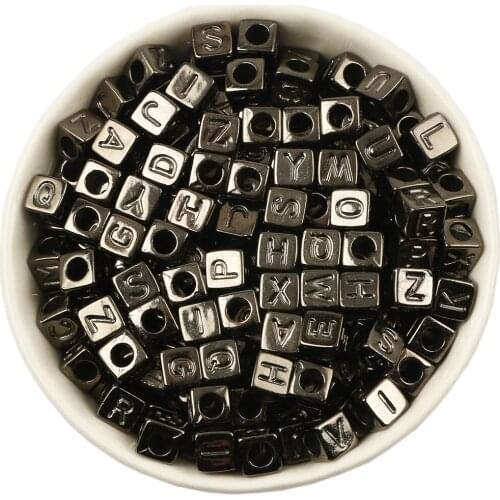 100-500pcs 6mm Gun Black Mixed Letter Acrylic Beads Square Alphabet Beads For DIY Crafts Making Scrapbooking Decoration Supplies