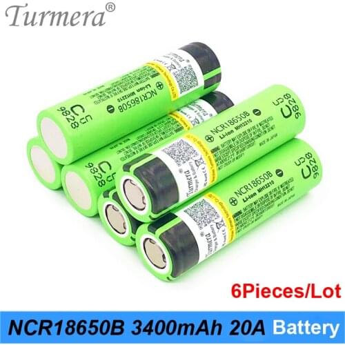 100% Original 18650 Rechargeable Lithium Battery NCR18650B 3.7V 3400mAh 20A Battery for Screwdriver Flashlight 6Pieces Turmera