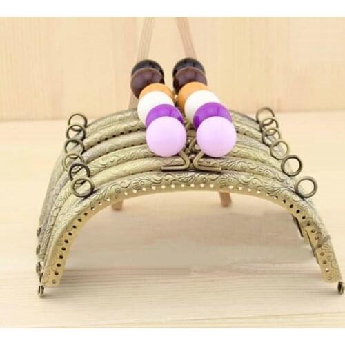 16.5cm colorful beads arc-shaped bronze Meal purse frame embossing Two ears