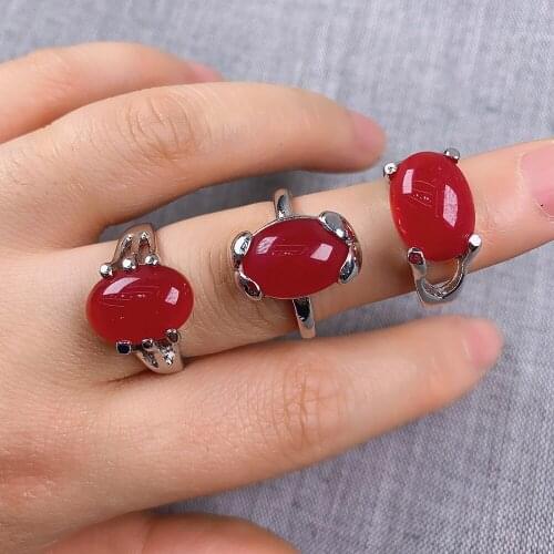 20Pcs/pack Wholesale Mix-style Natural Stone Ring Egg-shaped Red Agate Ring Charms For Elegant Women Love Romantic Gift