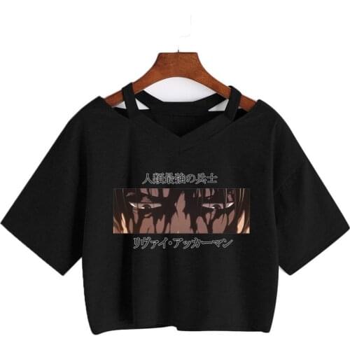 2021 Summer Japanese Anime T-shirt Attack on Titan Loose Crop Tops Harajuku Punk Short sleeve shirt Gothic Vintage V-neck Tee