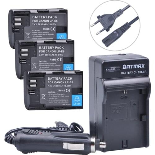 3Pcs 2650mAh LP-E6 LPE6 LP E6 Battery+Digital Wall Charger for For Canon EOS 5DS R 5D Mark II 5D Mark III 6D 7D 80D Camera