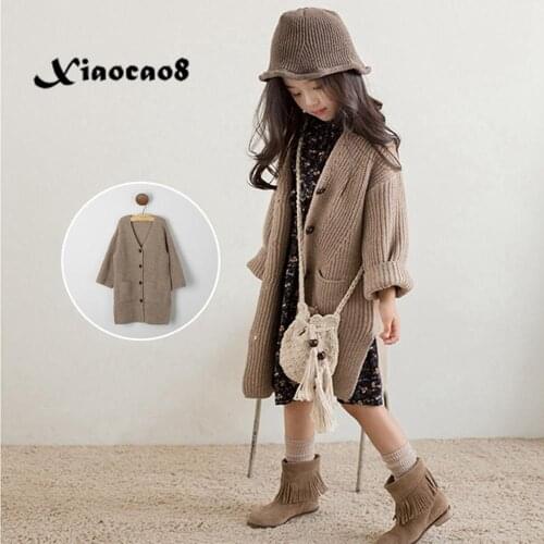 4-15Years Teenage Girls Open Stitck Long Sweater Autumn Winter Kids Knit Jacket Coats Toddler Fall Clothes Children Girl Outfits