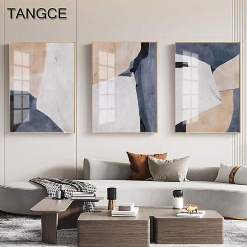 Abstract Blue White Color Block Canvas Painting Nordic Pink Black Geometry Posters and Prints Wall Art Picture Living Room Decor