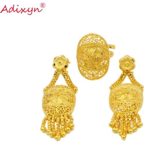 Adixyn Tassels Ring/Earring Jewelry Sets For Women/Girls Gold Color Arab/Ethiopian Jewelry Party Gifts N09164