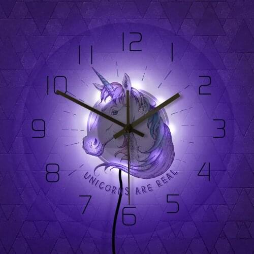 Unicorns Are Real Magical Rainbow Unicorn Acrylic Wall Clock Colorful Printed Unicorn Night Light Clock Nursery Decor Kids Gift