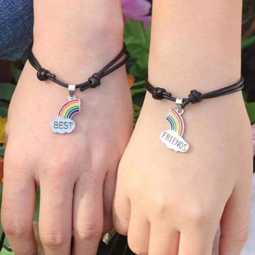 1Pair Rainbow Pendant Charm Couple Bracelets For Lovers Girls Boys Best Friends Trendy Paired Bracelet Fashion Jewelry