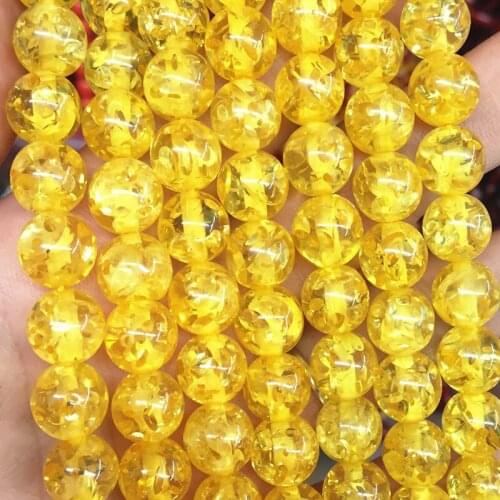 DIY Jewelry Making Yellow Round Bodhi Bead Fire Resin Ambers Prayer Loose Beads Faux Beeswax Spacer Accessories Crafts 15" A210