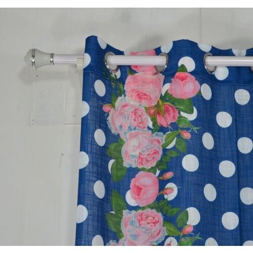 FMH Drapery Curtain Panels for Living room Bedroom French Window Faux Linen sheer Printed Flora Dots Semi Shading Window Treatme