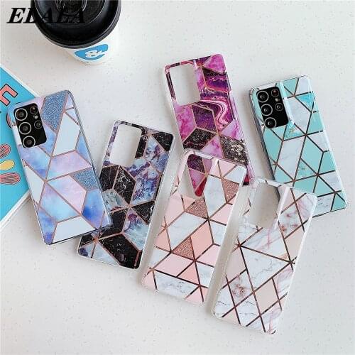 Electroplating Marble Case for Samsung Galaxy S21 Plus S20 FE S21 Ultra Soft IMD Geometric Cover Thin Protective Phone Coque
