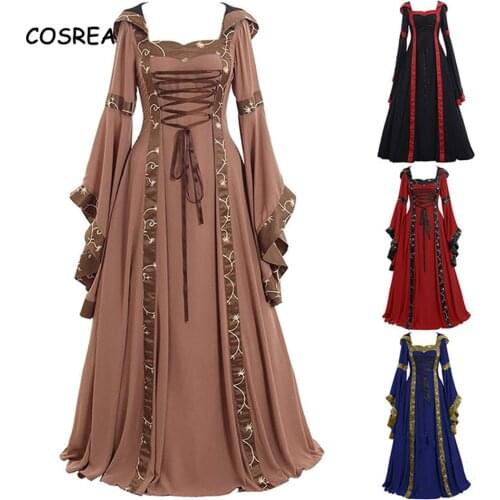 Gothic Retro Court Victoria Dress Women Medieval Dress Cosplay Costumes Halloween Carnival Middle Ages Stage Performance
