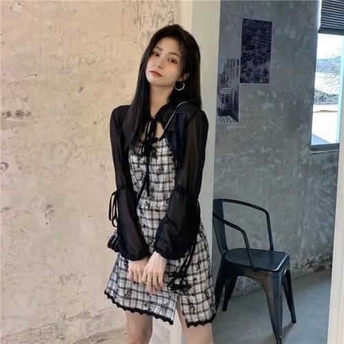 Lace Side Slit Sling Dress Female New Style 2021 Summer Temperament Waisted Plaid Skirt Suit Design Sexy Short Womens Dresses