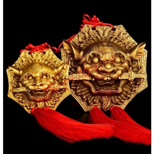 Pure copper, lion bites sword, eight diagrams mirror ornaments, exquisite crafts, ornaments collection
