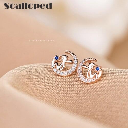 SCALLOPED 2020 New Moon Little Prince Stud Earrings Korean Fashion Ear Rings Women Statement Jewelry Christmas Gifts