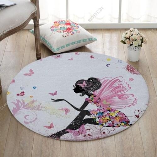 Cartoon Series Fairy Printed Children Carpets Baby Crawling Anti Slip Round Area Rugs For Living Room Bath Mat