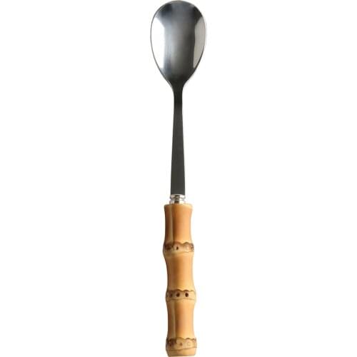 Stainless Steel Round Head Bamboo Root Wooden Handle Ice Cream Dessert Cake Honey Tea Coffee Stirring Kids Children Small Spoon