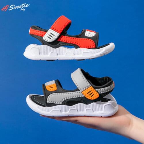 Childrens Baotou Sandals Korean Version of Non-slip Soft Bottom Velcro Small Medium and Big Boys Beach Shoes Baby Sandals