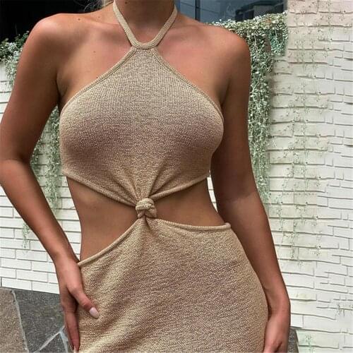 Sexy Women Bodycon Halter Neck Dress Soft Knotted Knitted Dress Sexy Neck-mounted Pullover Dress Halter Sexy Clothing