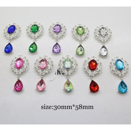 5pcs Silver 10 Colors Rhinestone Pendants Buttons for Wedding Decoration Metal Brooch Hair Bow DIY Jewelry Craft