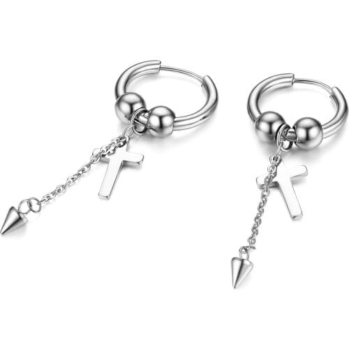BONISKISS Hiphop Unisex Hoop Earrings Mens Punk Cross Earring High-Quality Stainless Steel Jewelry Charm Gift For Lady Bijoux