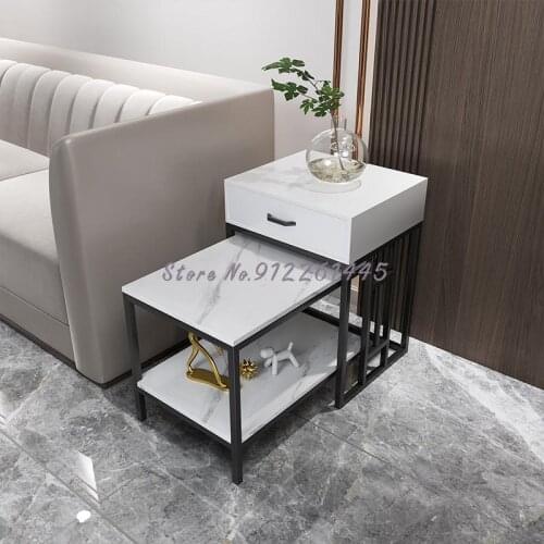 Nordic rock slab square small coffee table home simple side cabinet balcony living room sofa corner several side table combinati