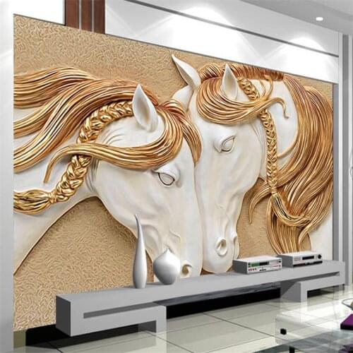 Wellyu Classical relief horse 3d TV background wall custom large mural green wallpaper papel de parede para quarto