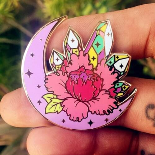 YAOJIE Cartoons Moon Crystal Quartz Peony Dahlia Flowers Enamel Brooch Pin Hat Bag Lapel Pins Badges Fashion Jewelry Accessories