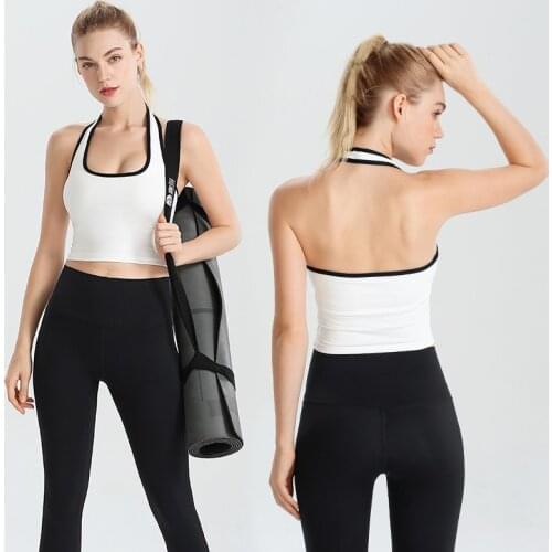Women Halter Neck Fitness Yoga Vest Running Sports Beautiful Backless Bra Shockproof Workout Gym Training Tank Tops With Padded