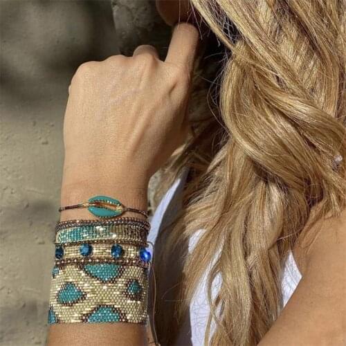 ZHONGVI Women Miyuki Bracelets Set Moda Leopard Pattern Armband Rhinestones Shell Bracelet Ladies Pulseras Mujer Jewelry Gifts