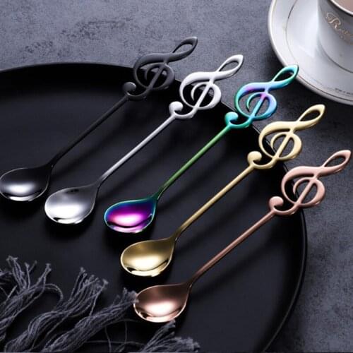 1PC Hot Stainless Steel Spoon Coffee Spoon Shape Music Theme Tea Stirring Spoon Small Ice Cream Dessert Spoon Creative Tableware