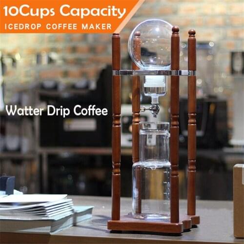 10Cups Cold Drip Ice Syphon Coffee Pot Maker Glass Dutch Brew Machine ice cold brew coffee Home Wooden coffee dripper Tool