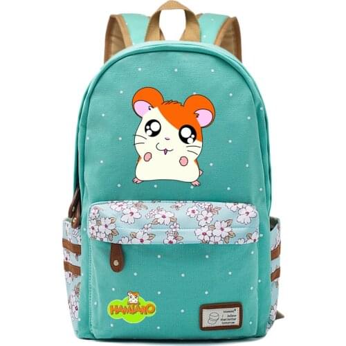 Anime Hamtaro hamster Backpack flowers shoulder Travel Bag for teenagers girls women Canvas dot school bag HOT SALE