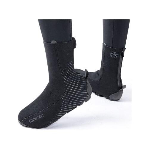 Plus velvet thickening Fleece Warm Cycling Lock Shoe Covers Reflective Bicycle Overshoes Winter Road Bike Shoes Cover Protector