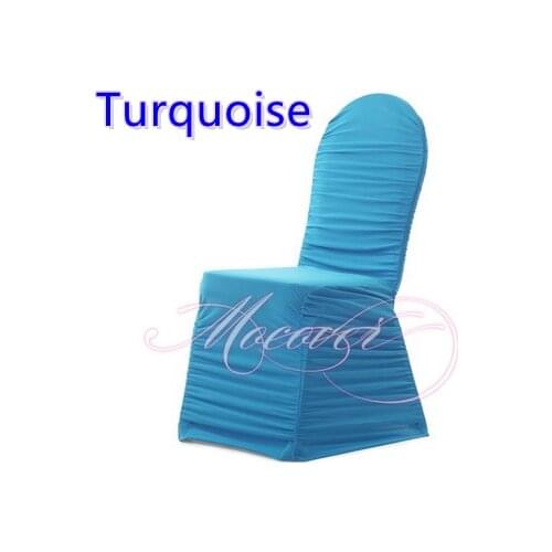 Turquoise Colour Ruffled Lycra Chair Cover Universal Chair Cover Spandex Pleated Cover Chair Ruched Wedding Decoration On Sale