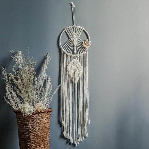 Bohemian Dream Catcher Macrame Pendant Hand-woven Cotton Rope Wall Hanging Tapestry For Girl Bedroom Living Room Decoration