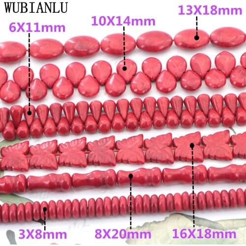 6 Style Red Turquoises Fashion Crimp End Beads DIY Jewelry Making Necklace Bracelet Natural Stone Butterfly Drop-Shape T251