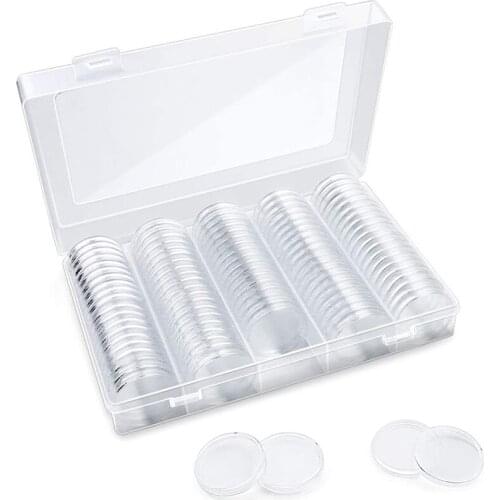 Coin Holder Capsules Clear Case Box for Coin Collection Protector 25/27/30mm Coin Storage Box 100Pcs/Lot with Bring 100 Cushions