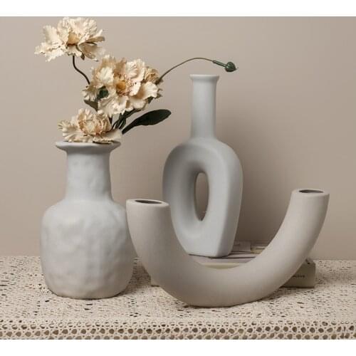 Nordic Home Decor Geometry Vase Ceramic Living Room Minimalist Decor Art Flower Vase Modern Home Decor Flower Pots Decorative
