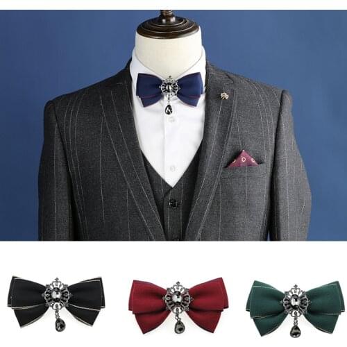 Retro Bow Tie Male Red Korean Temperament Trendy Business Wedding Host Formal Wear Jewelry Handmade Rhinestone Bowtie