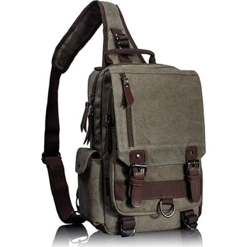 Men Canvas Chest Pack Sling Bag Cross Body Messenger Shoulder Pouch Travel Rucksack Bookbag School Bag Tactical Outdoor Sports