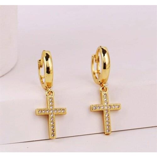 Classic Transparent CZ Cubic Zirconia Zircon Cross Hoop Earrings For Women Fashion Gold Color Copper Metal Earring Jewelry Gifts