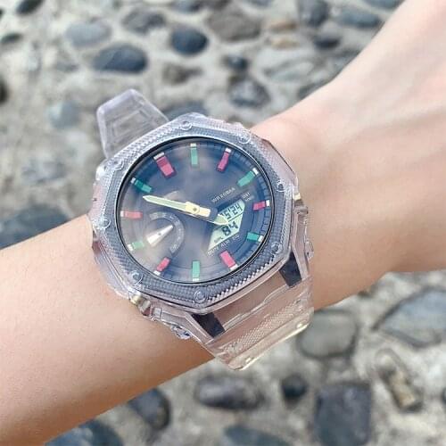 Soft Resin Sport Strap Bezel for Casio G-SHOCK GA-2100 Colorful Transparent Men Replacement Watch Band Frame Protective Case