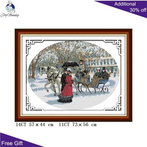 Joy Sunday Snowy Day Couple Needlepoint R281 Home Decor Counted and Stamped Snowy Day Lovers Embroidery Cross Stitch kits
