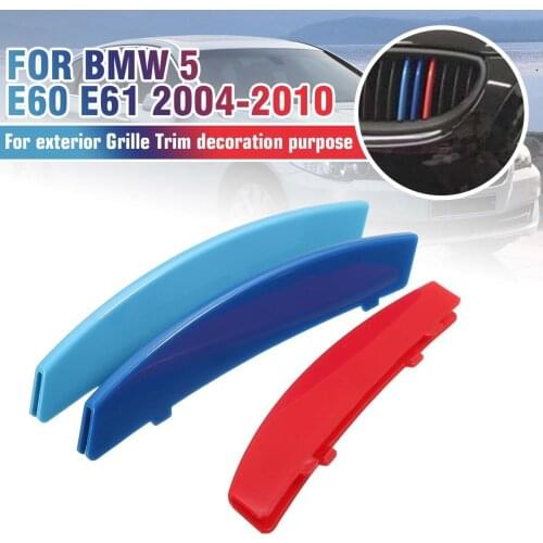 New 3 Pcs/Set 3D M Car Styling Car Front Grille Sport Strips Cover For BMW 5 E60 2004-2010