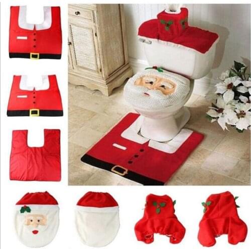 New Best Happy Santa Toilet Seat Cover & Rug Bathroom Set Christmas Decorations high qulaity CT03 Free shipping