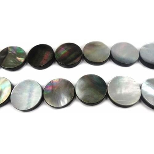 1 Strand Approx. 15.5" Peacock Abalone Shell Loose Coin Beads Black Shell Beads Around Shape Mother of Pearl Beads DIY Jewelry