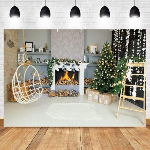 Christmas Background For Photography Fireplace Pine Tree Gifts Lifts Family Shoot Photozone Photo Backdrop Photocall Photostudio