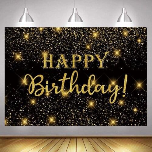 Happy Birthday Party Photo Backdrop Black Gold Glitter Balloon Adult Photography Background Shining Dots Banner Photocall